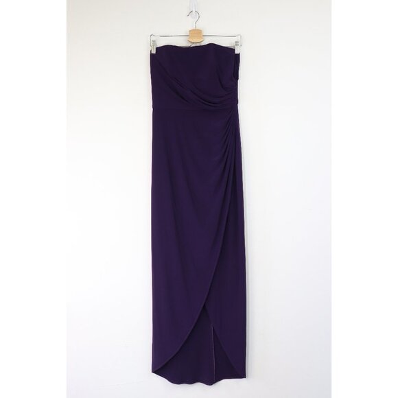NEW La Femme 28204 Dress Sleeveless Stretch Jersey High Low Gown Dark Purple 10 - Picture 3 of 8